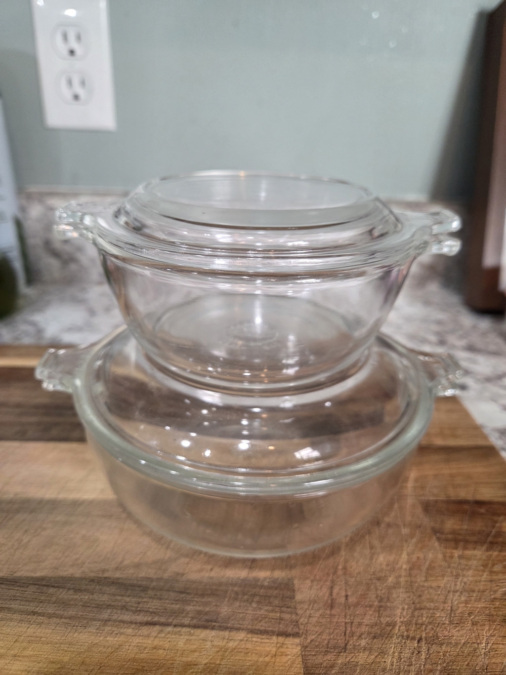 S/2 Vintage PYREX Clear 10oz and 20 oz Baking Casserole Dish 018 &019 With Lids